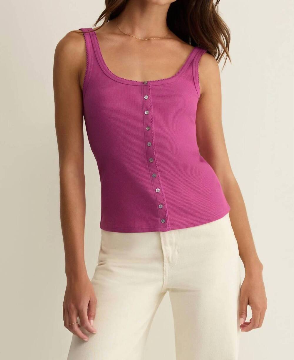 NEW Z SUPPLY niko scallop rib tank top in fuchsia